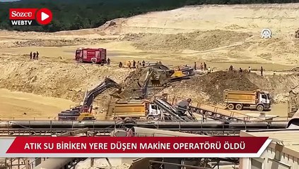 Çatalca'da atık su biriken alana düşen iş makinesindeki operatörün kurtarılmasına çalışılıyor