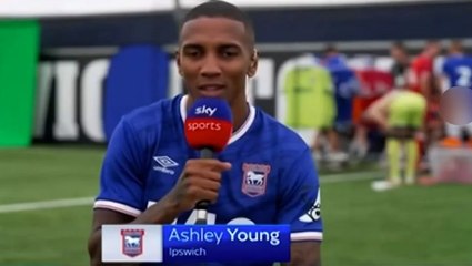 Ashley Young’s Ipswich teammate caught with bottom out during live interview as Sky Sports issues apology