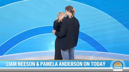 Liam Neeson and Pamela Anderson ‘kiss’ on live TV after ‘madly in love’ declaration
