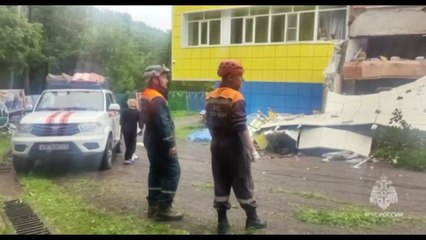 Rescuers inspect damaged kindergarten building in Russia