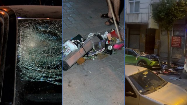 Güngören’de evdeki eşyaları pencereden attı; 2 otomobil zarar gördü