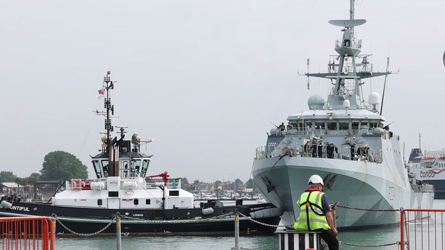 Royal Navy warship HMS Trent returns to Portsmouth after spending five years away