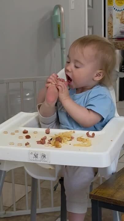 Toddler Eats Food From His Feet