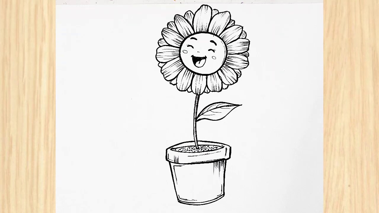 How to Draw a Cute Flower in a Pot _ Easy Flower Pot Drawing for Beginners