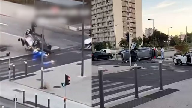 Une voiture de police se retourne après avoir été percutée par un véhicule à Marseille