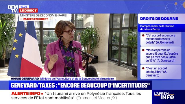 Droits de douane de 15% pour l'UE: Tout est encore ouvert à la négociation , indique Annie Genevard, ministre de l’Agriculture