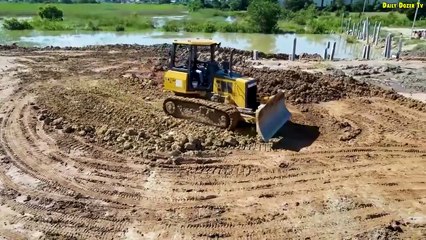 Best Heavy Bulldozer Pushing Dirt and Dump Trucks 5T Unloading Dirt Fill the land and build new Road