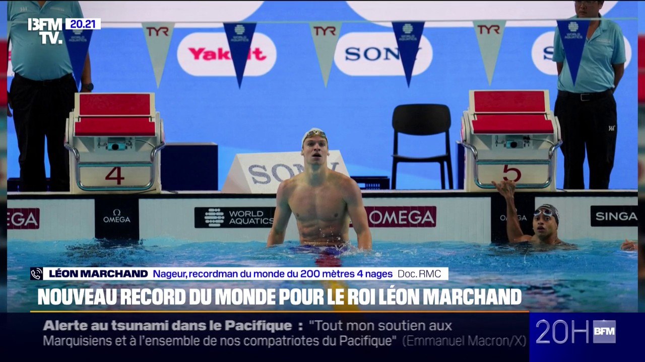 Léon Marchand pulvérise le record du monde du 200 mètres 4 nages aux championnats du monde de natation, à Singapour