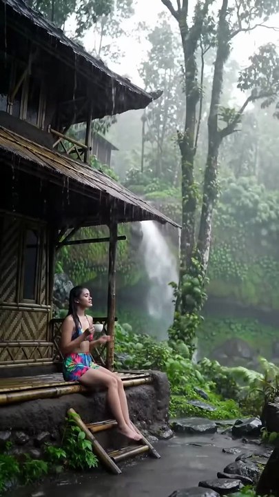 Relaxing Rain Sounds at a Village House in Indonesia 🌧️🕊️ #amsr #waterfall #nature #rain