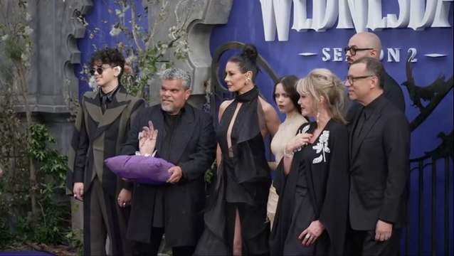 Wednesday’s Catherine Zeta Jones and Jenna Ortega walk London red carpet