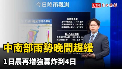 中南部大雨持續，今晚暫緩但明天再度增強，持續至下週一🌧️