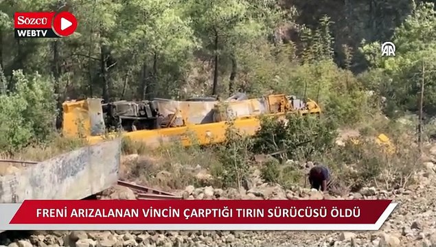 Freni arızalanan vincin çarptığı park halindeki tırın sürücüsü öldü