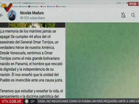 Pdte. Maduro: Sentimos en nuestro corazón a Omar Torrijos, el más grande bolivariano de Panamá
