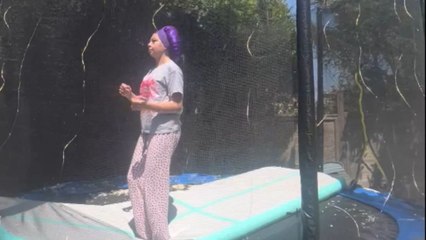 Girl lands impressive backflip but slips right through unzipped trampoline in funny twist