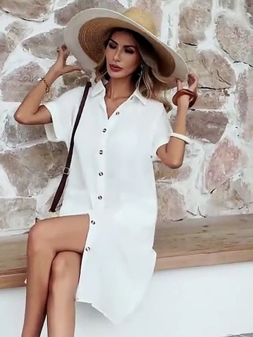 Chic Blue Button-Front Shirt Dress with Pockets