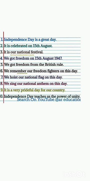 10 lines essay speech on independence day in english
