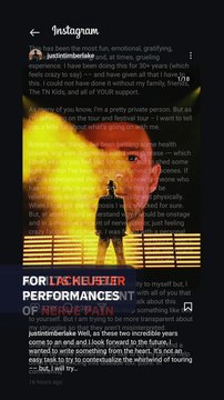 Justin Timberlake reveals illness after world tour