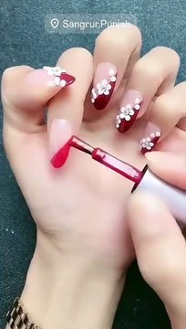 Royal Maroon Acrylic Nails with 3D Flowers | Mehroon Nail Art Design 2025