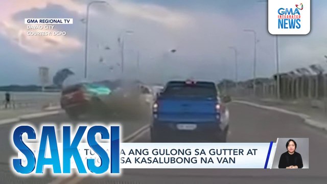 SUV, tumama ang gulong sa gutter at bumangga sa kasalubong na van | Saksi