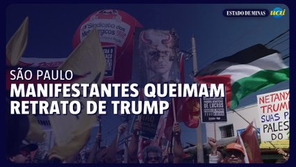 Manifestantes em São Paulo queimam retrato de trump