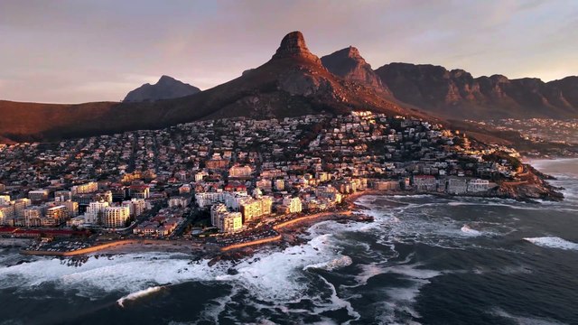 Seashore in Cape Town (South Africa) with Lion's Head Mountain and The Twelve Apostles