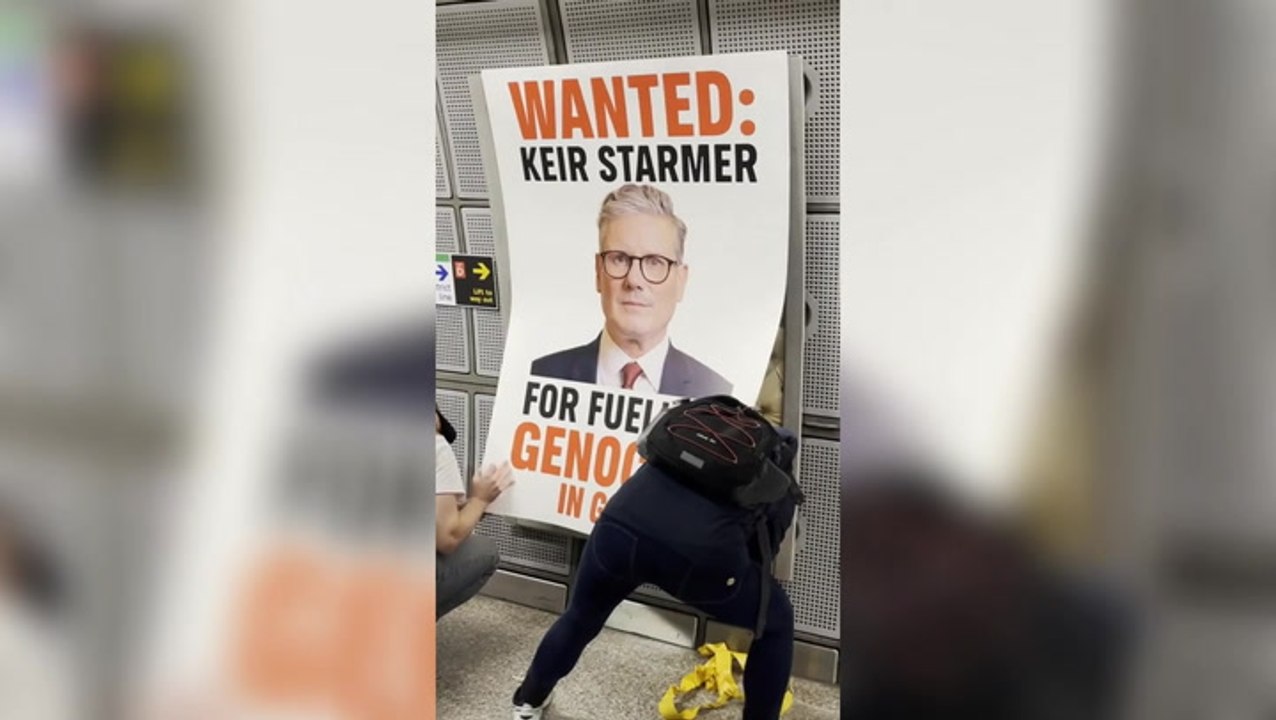 Greenpeace demonstrators plaster London underground with anti-Starmer stickers in Gaza protest