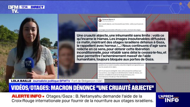 Une cruauté abjecte, une inhumanité sans limite : la réaction d'Emmanuel Macron à la publication de vidéos d'otages israéliens retenus par le Hamas