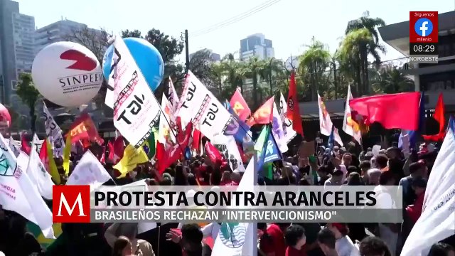 Brasileños protestan contra aranceles frente al consulado de EU