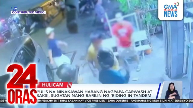Pulis na ninakawan habang nagpapa-carwash at saksi, sugatan nang barilin ng ‘riding-in-tandem’ | 24 Oras