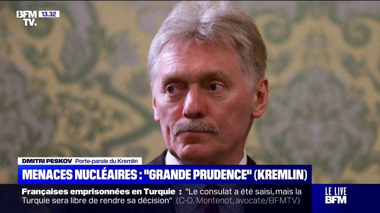 Dmitri Peskov, porte-parole du Kremlin, appelle à la "prudence" après le déploiement de deux sous-marins américains et affirme qu'il "ne peut y avoir de vainqueur dans une guerre nucléaire"