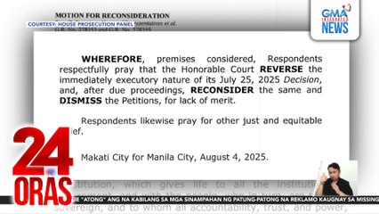 Apelang baligtarin ng SC ang desisyong unconstitutional ang reklamo vs VP, inihain para sa Kamara ng SolGen | 24 Oras