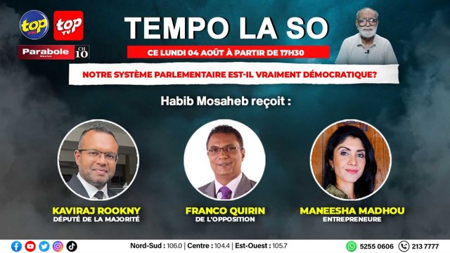 TEMPO LA SO: Habib Mosaheb Recoit Kaviraj Rookny, Franco Quirin et Maneesha Madhou