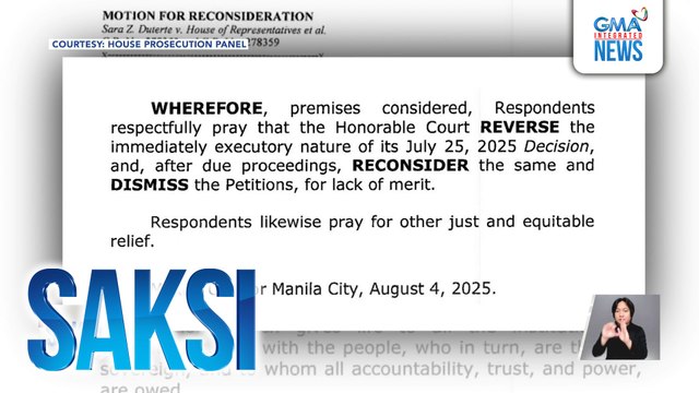 Apela para baligtarin ng Korte Suprema ang desisyong unconstitutional ang impeachment complaint laban kay VPSD, inihain ng SolGen para sa Kamara | Saksi