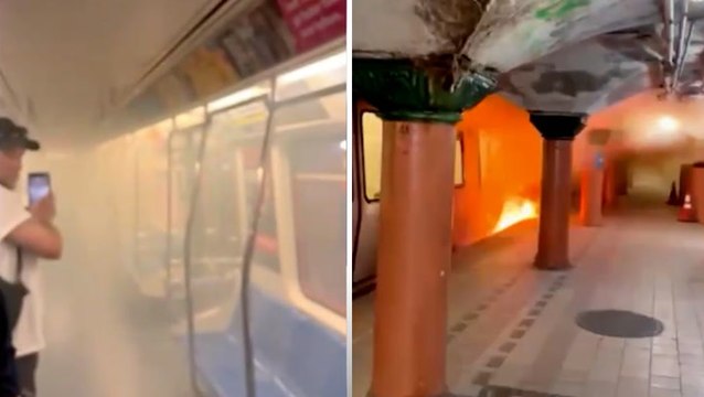 Terrifying moment commuters flee smoke-filled train after it burst into flames in New Jersey