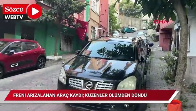 Kağıthane'de freni arızalanan araç kaydı; kuzenler ölümden döndü