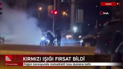 Hatay'da düğün konvoyunda motosikletli tozu dumana kattı