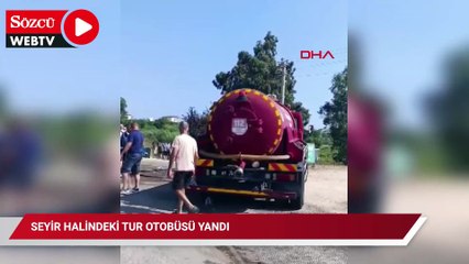 Seyir halindeki tur otobüsü yandı