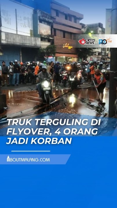 TRUK TERGULING DI FLYOVER, 4 ORANG JADI KORBAN