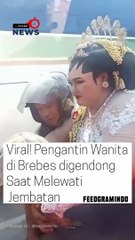 Tak Biasa, Pengantin Digendong Saat Menyebrangi Sungai Pemali