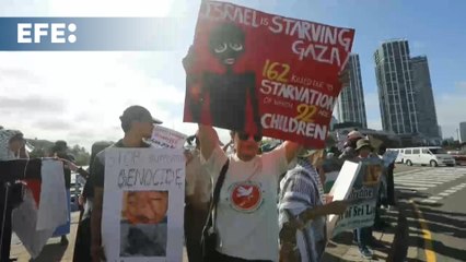 Ciudadanos en Colombo protestan contra los ataques al pueblo palestino