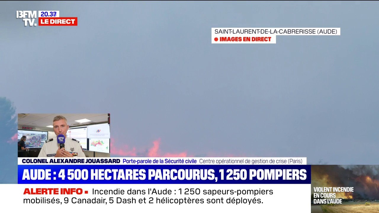 Incendie dans l'Aude: 1.250 pompiers luttent contre les flammes qui ont déjà parcouru 4.500 hectares