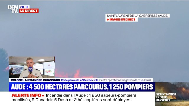 Incendie dans l'Aude: 1.250 pompiers luttent contre les flammes qui ont déjà parcouru 4.500 hectares