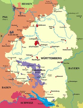 Map of Kingdom of Wurttemberg. Peta Kerajaan Wurttemberg. Kingdom of Wurttemberg Map. Carte du Royaume de Wurtemberg. Karte des Königreichs Württemberg. Mapa do Reino de Wurttemberg. Mapa del Reino de Wurtemberg. Mappa del Regno del Württemberg. 符腾堡王国地图