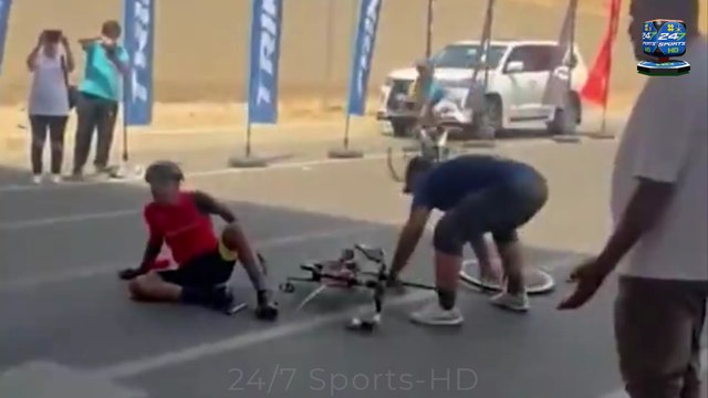 Over-Confident Cyclist Hit with Instant Karma after Celebrating Race Win Meters from the Finish-Line