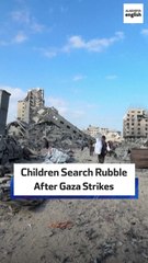Children Search Rubble After Gaza Strikes