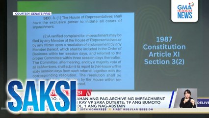 Senado, inaprubahan ang pag-archive ng impeachment complaint laban kay VP Sara Duterte; 19 ang bumoto pabor, 4 ang tutol, 1 ang nag-abstain | Saksi
