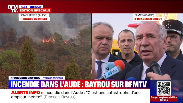 Incendie dans l'Aude: le Premier ministre, François Bayrou, indique des moyens aériens constamment disponibles pour lutter face aux flammes
