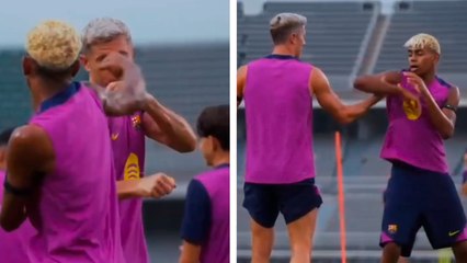 Lamine Yamal y Lewandowski se enfrentan en una divertida 'pele...