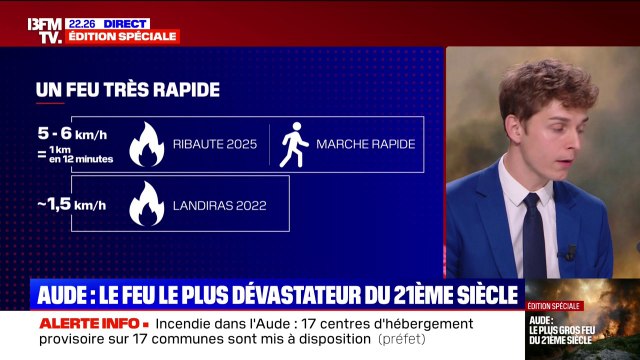 Incendie dans l'Aude: le feu se déplace entre 5 et 6 kilomètres par heure, soit trois fois plus que le feu de Landiras, en Gironde, en 2022