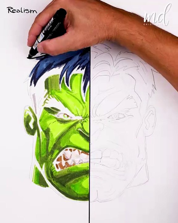 Realist vs X-ray drawing of Hulk ASMR! ✍️✨